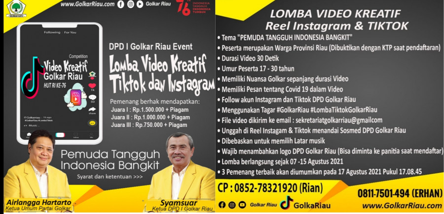Sambut HUT RI ke-76, Golkar Riau Adakan Lomba Tiktok dan Instagram