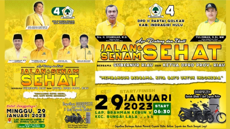 Berhadiah 2 Sepeda Motor, Golkar INHU adakan Jalan Sehat dan Senam Massal